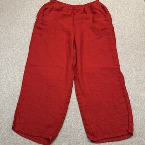 FLAX Floods Linen Pants Womens Medium Ankle Red Elastic Waist Stretch Artsy Boho